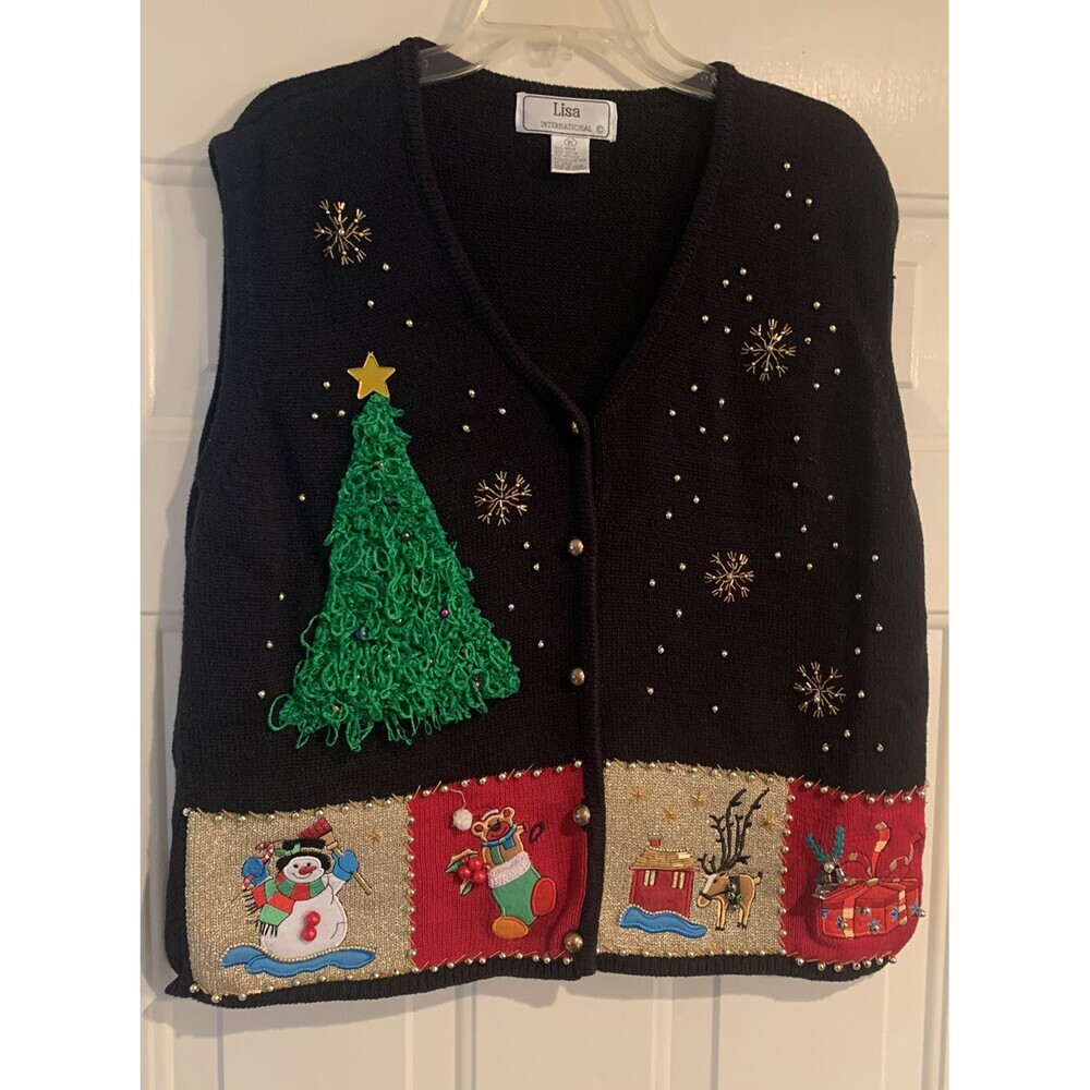 Lisa International Women’s Black Christmas Vest Size XL